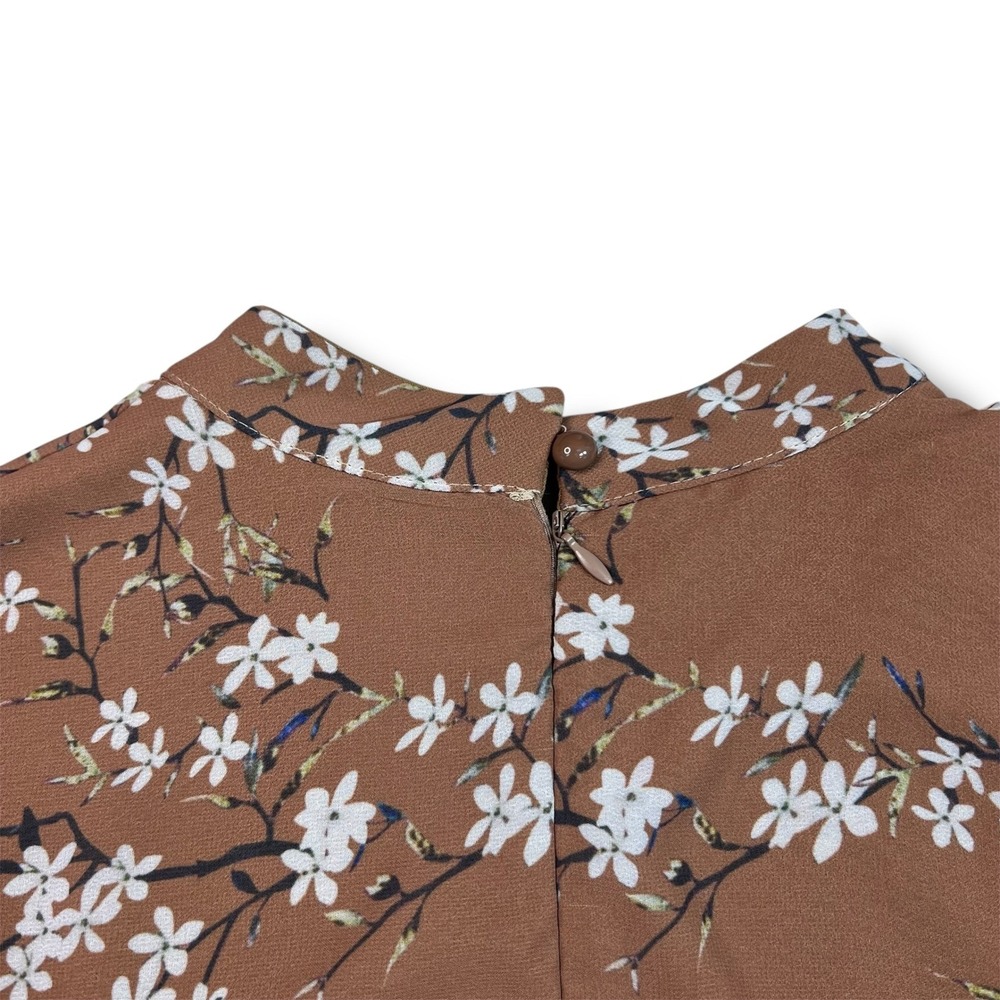 Brown Floral Chiffon Mock Neck Maxi Dress Women's S Long Sleeve Boho Cottage New - Picture 3 of 9